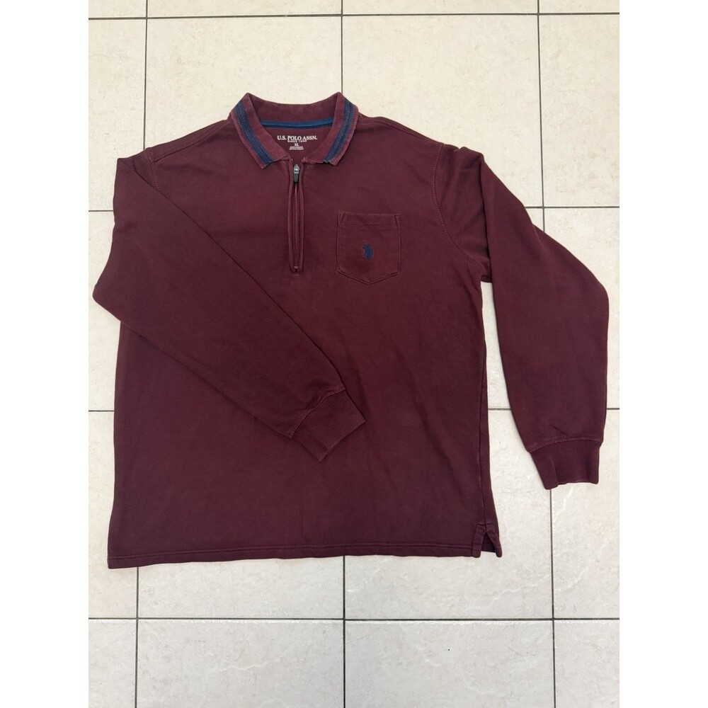 Vintage US Polo Assn Men's XL Maroon Quarter 1/4 Zip Sweater Pullover Cotton